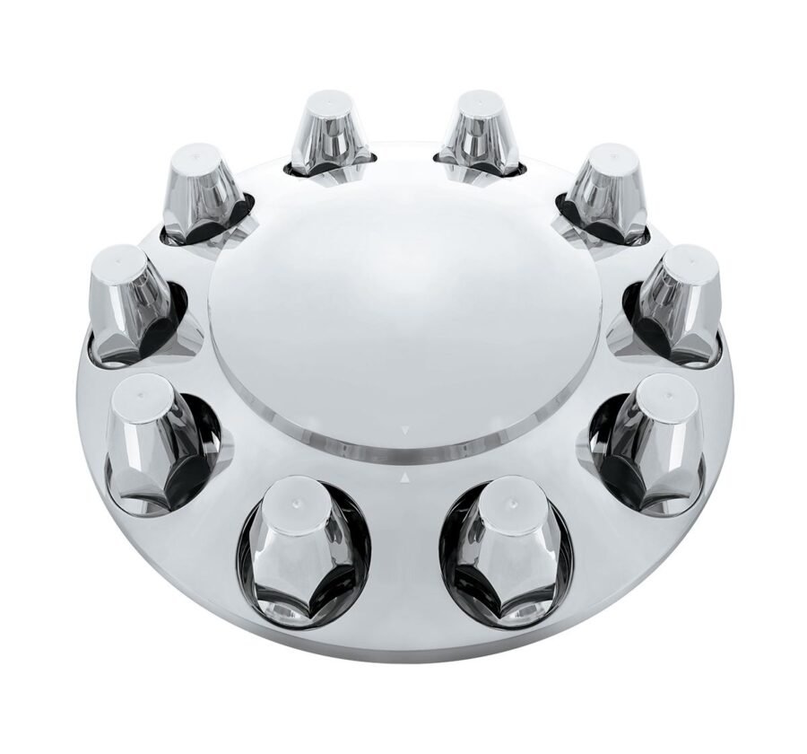 Round Front Axle Cover w/ (10) 33mm Screw-On Lug Nut Covers
