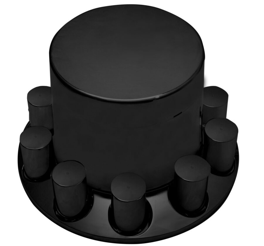 Flat Rear Axle Cover w/ (10) 33mm Screw-On Lug Nut Covers – Matte Black