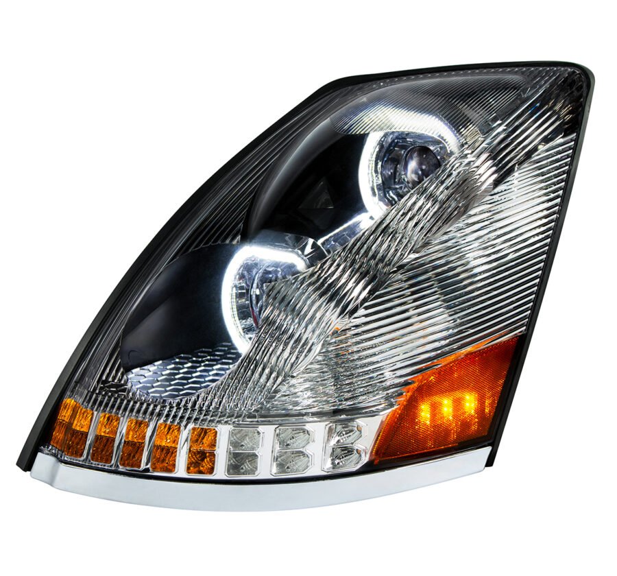 Volvo VN/VNL 2003–2017 LED Headlight w/ Halo & Sequential Turn Signal – Chrome Passenger Side