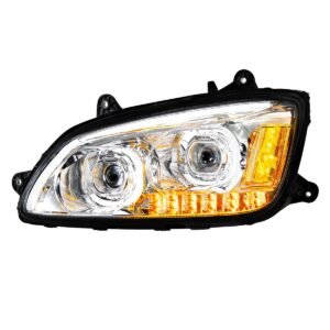 LED Headlight w/ Turn Signal & Light Bar Fits Kenworth T660 (2007–2017) Chrome - Driver