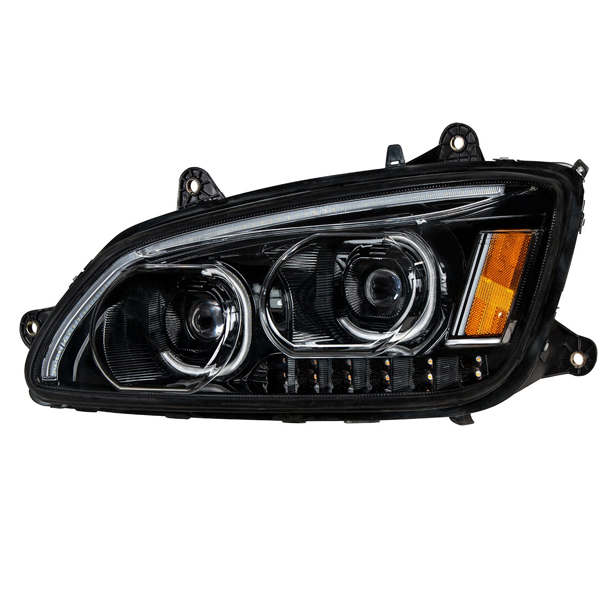 LED Headlight w/ Turn Signal & Light Bar Fits Kenworth T660 (2007–2017) Black- Driver - Image 3