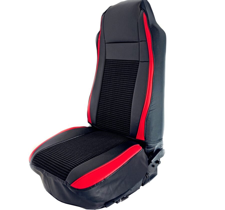 Universal Red Seat Cover – Pleated Fabric & Leatherette Trim