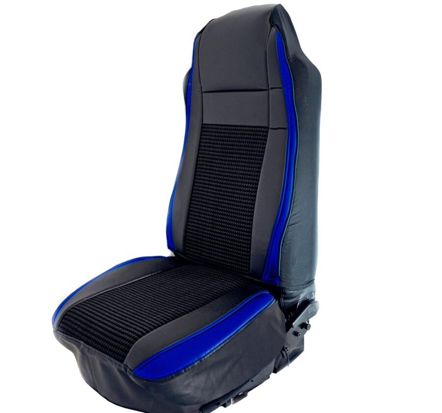 Universal Blue Seat Cover – Pleated Fabric & Leatherette Trim