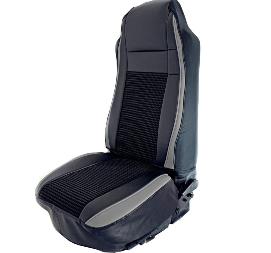 Universal Gray Seat Cover – Pleated Fabric & Leatherette Trim