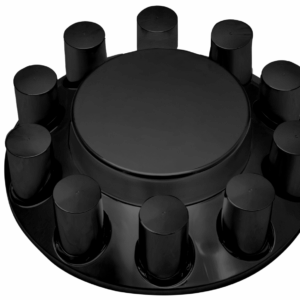 Flat Front Axle Cover w/ (10) 33mm Screw-On Lug Nut Covers – Matte Black