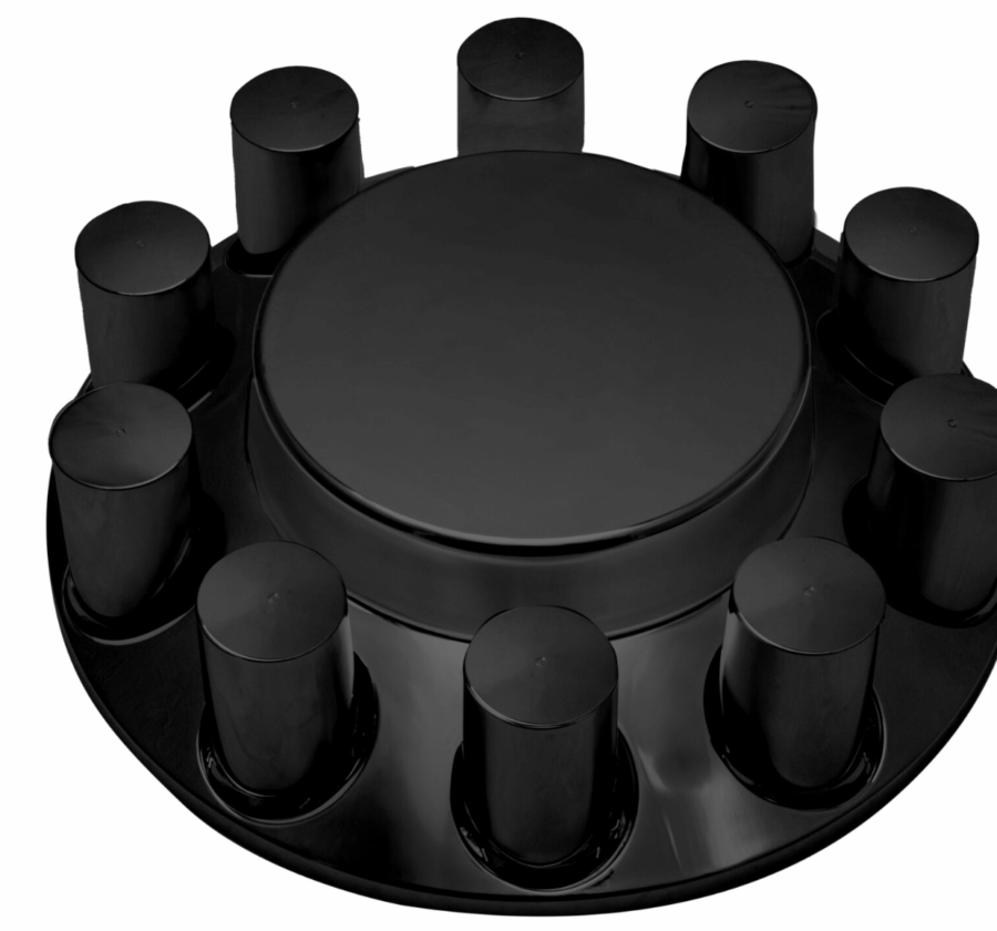 Flat Front Axle Cover w/ (10) 33mm Screw-On Lug Nut Covers – Matte Black