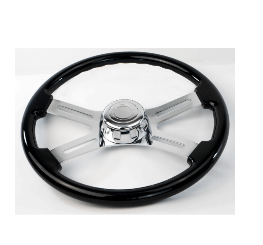 18″ Black Wood Steering Wheel with 4 Chrome Spokes