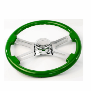 18″ Green Wood Steering Wheel with 4 Chrome Spokes