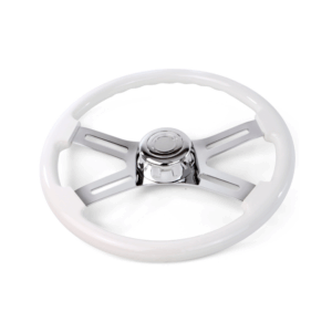 18″ White Wood Steering Wheel with 4 Chrome Spokes
