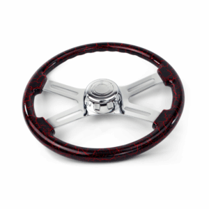 18″ Red Lightning Design Wood Steering Wheel