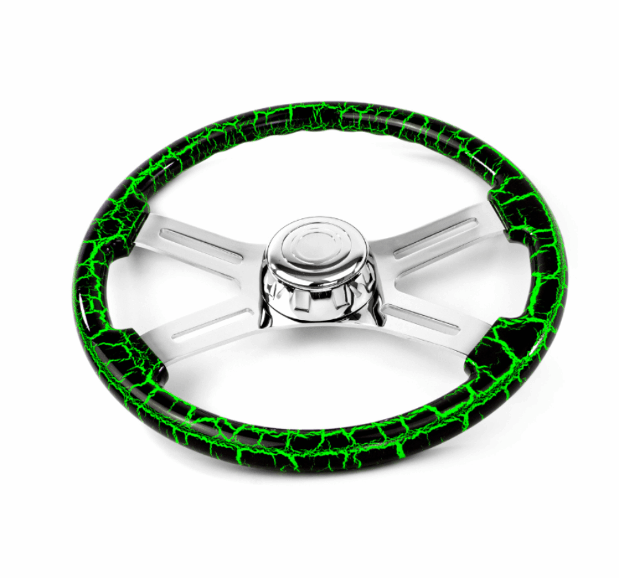 18″ Green Lightning Design Wood Steering Wheel