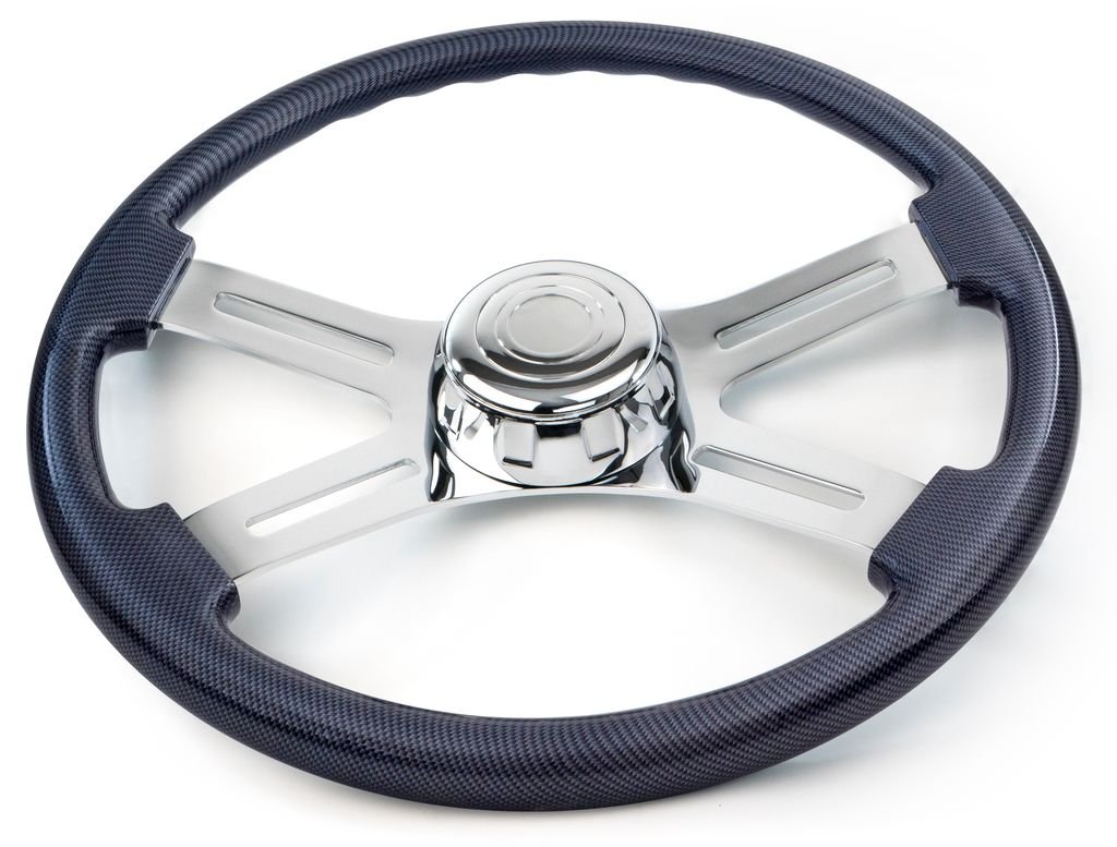 18” Carbon Fiber Wood Steering Wheel w/ 4 Chrome Spokes