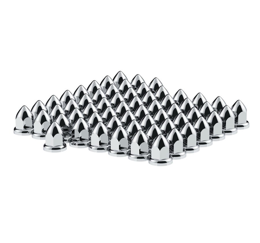 33mm Chrome Bullet Nut Covers w/ Flange (60-Pack)