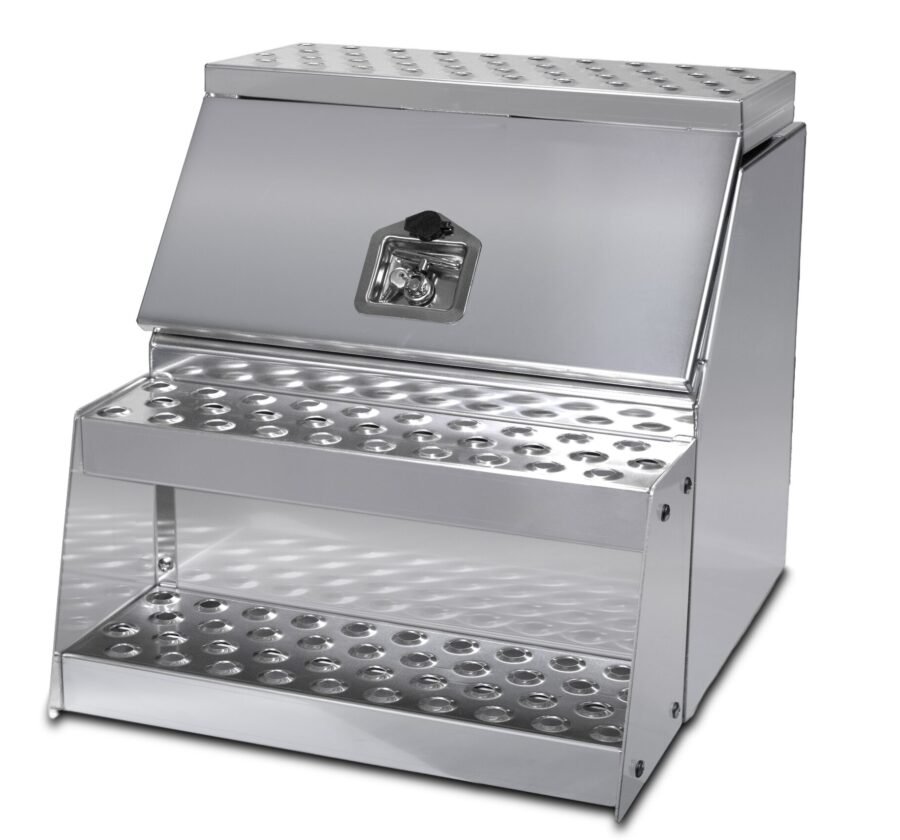 24″ Aluminum Step Tool Box w/ T-Lock & Bolt-On Steps