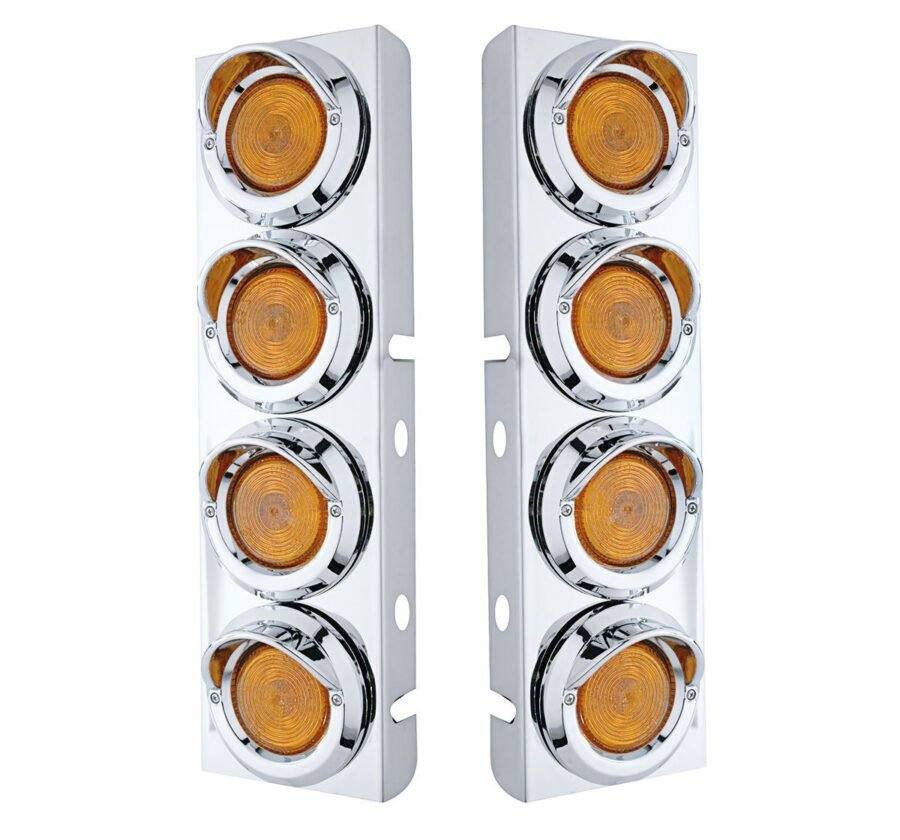Stainless Air Cleaner Bracket w/ 8×2″ Flat Lights & Visors – Peterbilt (Amber)