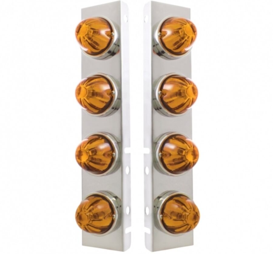 SS Front Air Cleaner Bracket w/ 8X Amber Glass Watermelon Lights for Peterbilt