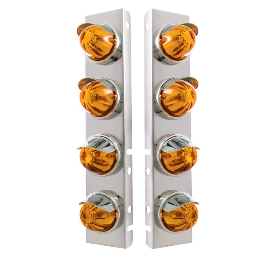 SS Air Cleaner Bracket w/ 8× Glass Watermelon Lights & Visors – Amber