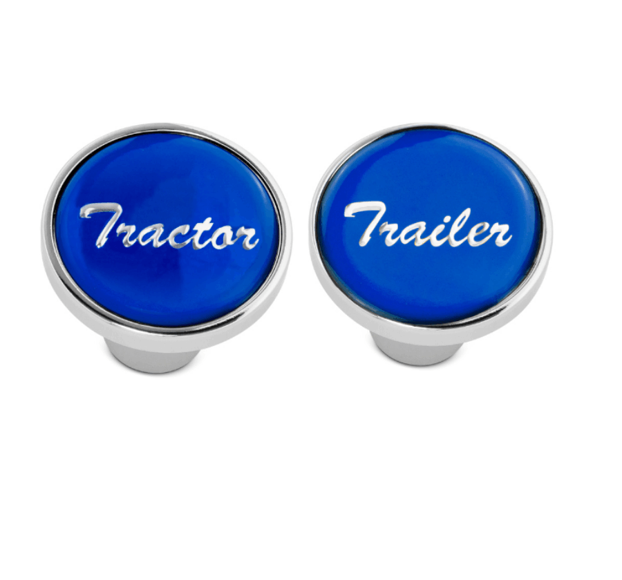 Tractor & Trailer Chrome Air Valve Knobs w/ Glossy Blue Stickers – Screw-On Set