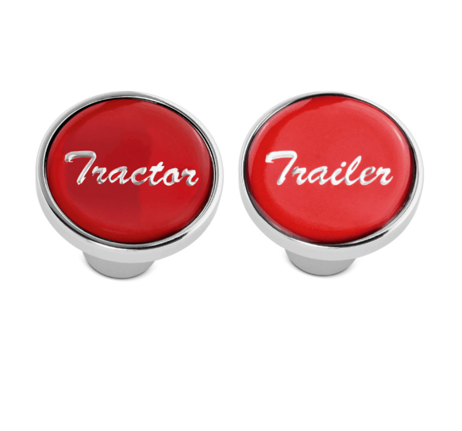 Tractor & Trailer Chrome Air Valve Knobs w/ Glossy Red Stickers – Screw-On Set