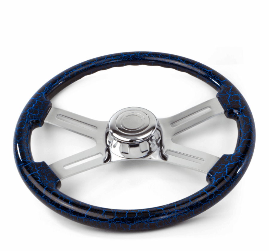 18″ Blue Lightning Design Wood Steering Wheel