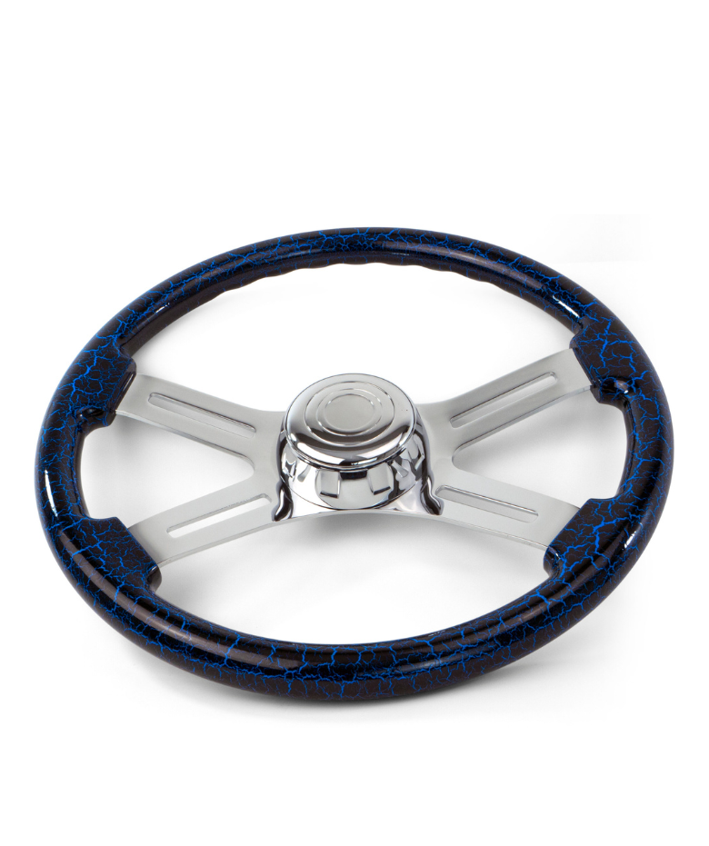 18″ Blue Lightning Design Wood Steering Wheel