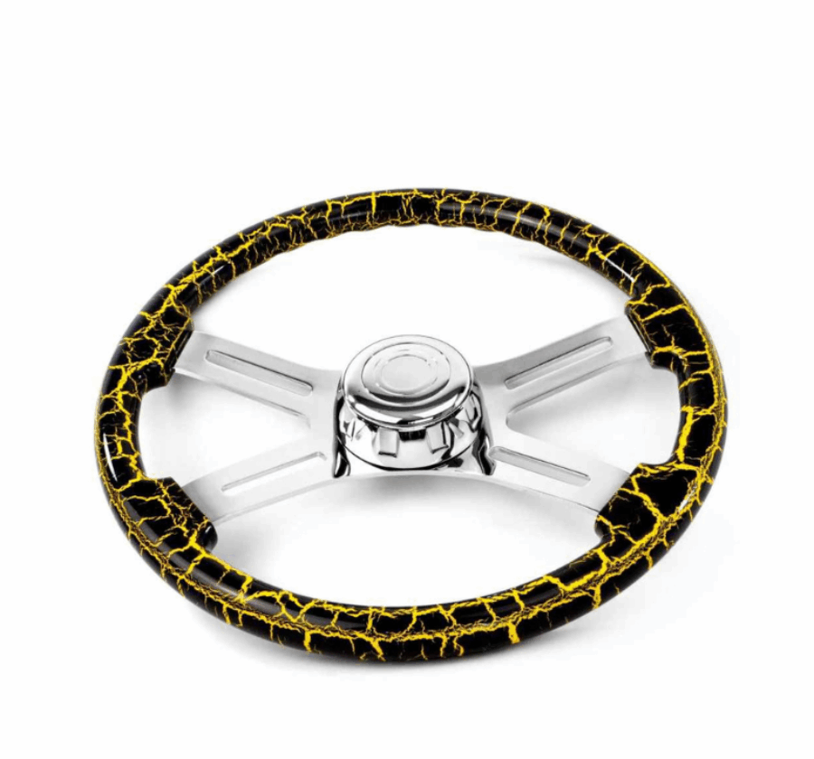 18″ Yellow Lightning Design Wood Steering Wheel