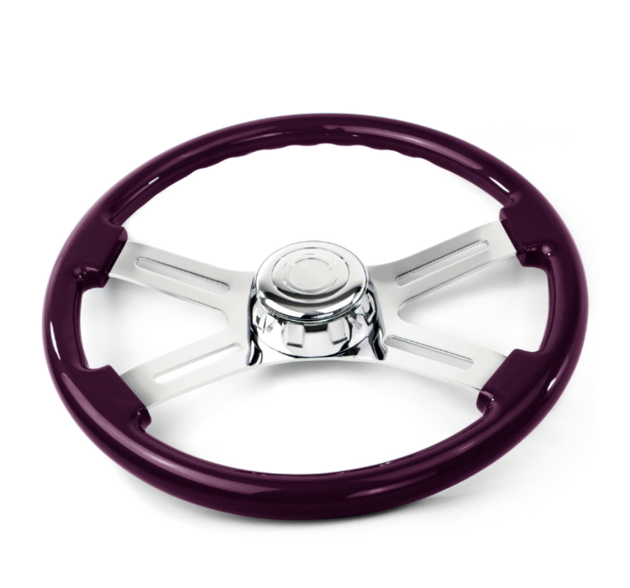 18″ Purple Wood Steering Wheel with 4 Chrome Spokes