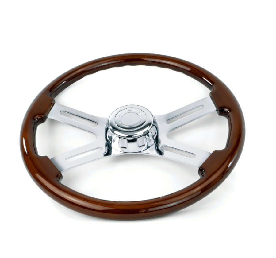 18″ Wood Steering Wheel with 4 Chrome Spokes