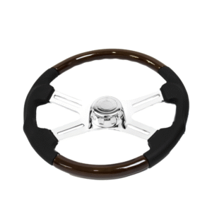 18″ Wood & Leather Steering Wheel w/ 4 Chrome Spokes