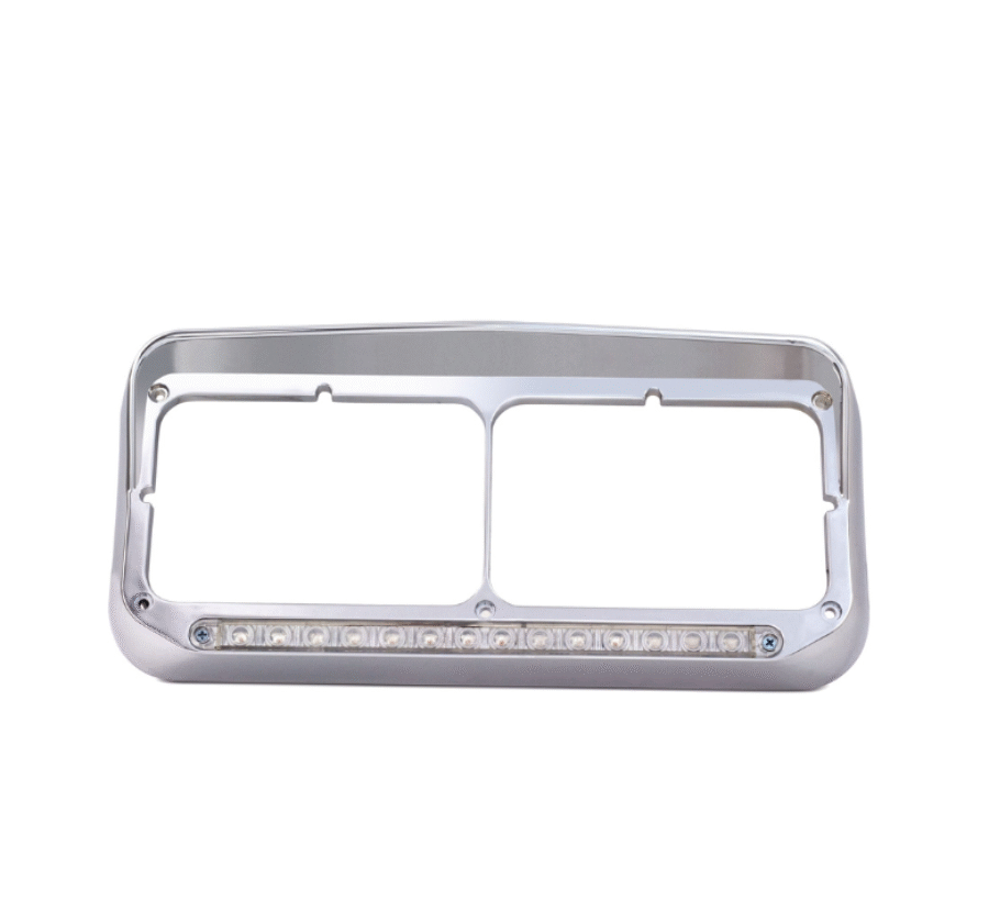 Rectangular Dual Headlight Bezel w/ Visor & 14 Amber LEDs