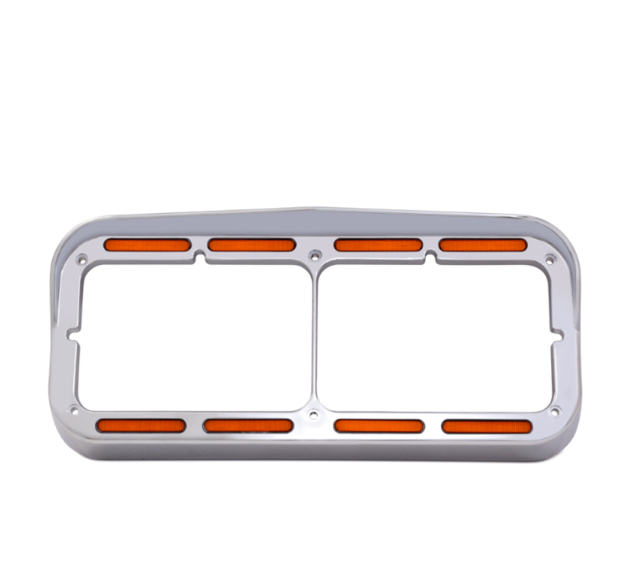 Rectangular Dual Headlight Bezel with Visor & 32 Amber LEDs