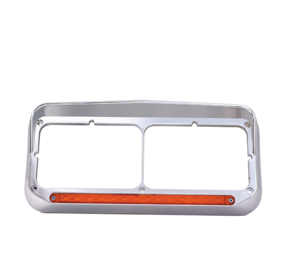 Rectangular Dual Headlight Bezel w/ Visor & 14 Amber LEDs