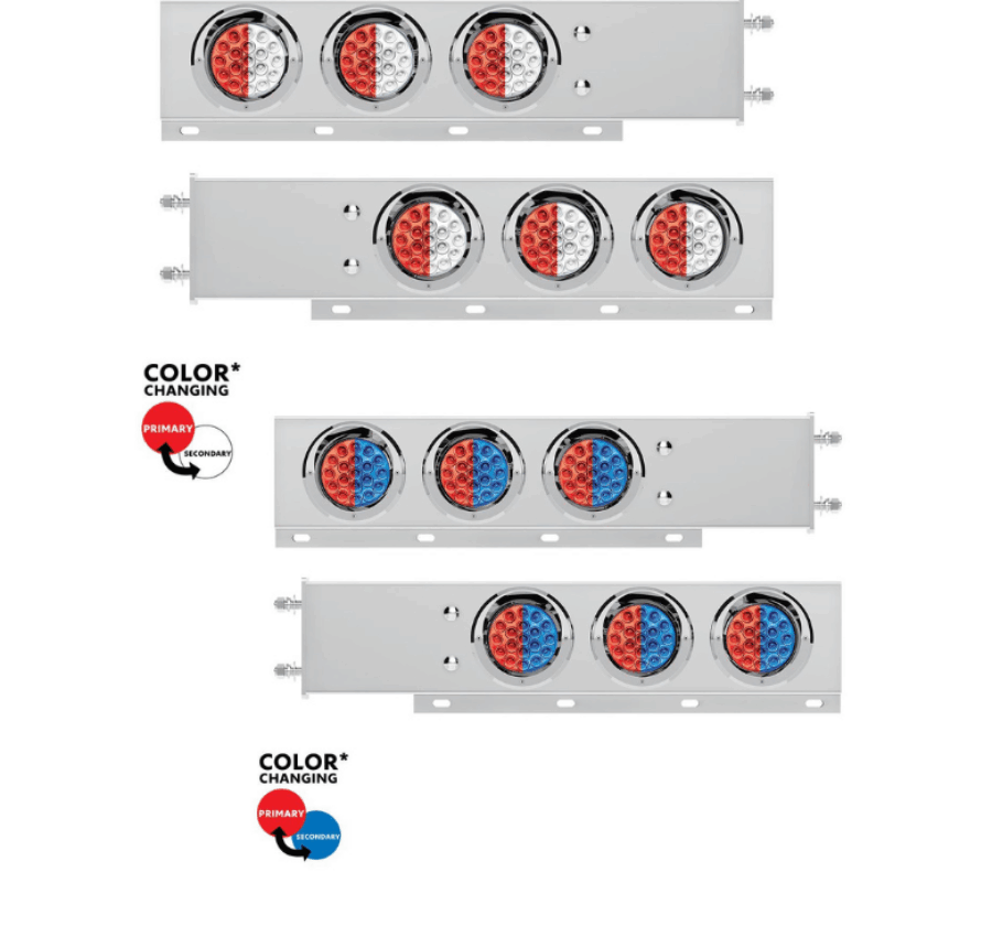 3-3/4″ Bolt Pattern SS Spring-Loaded Light Bar w/ 6× Double Fury 19 LED Lights & Visors