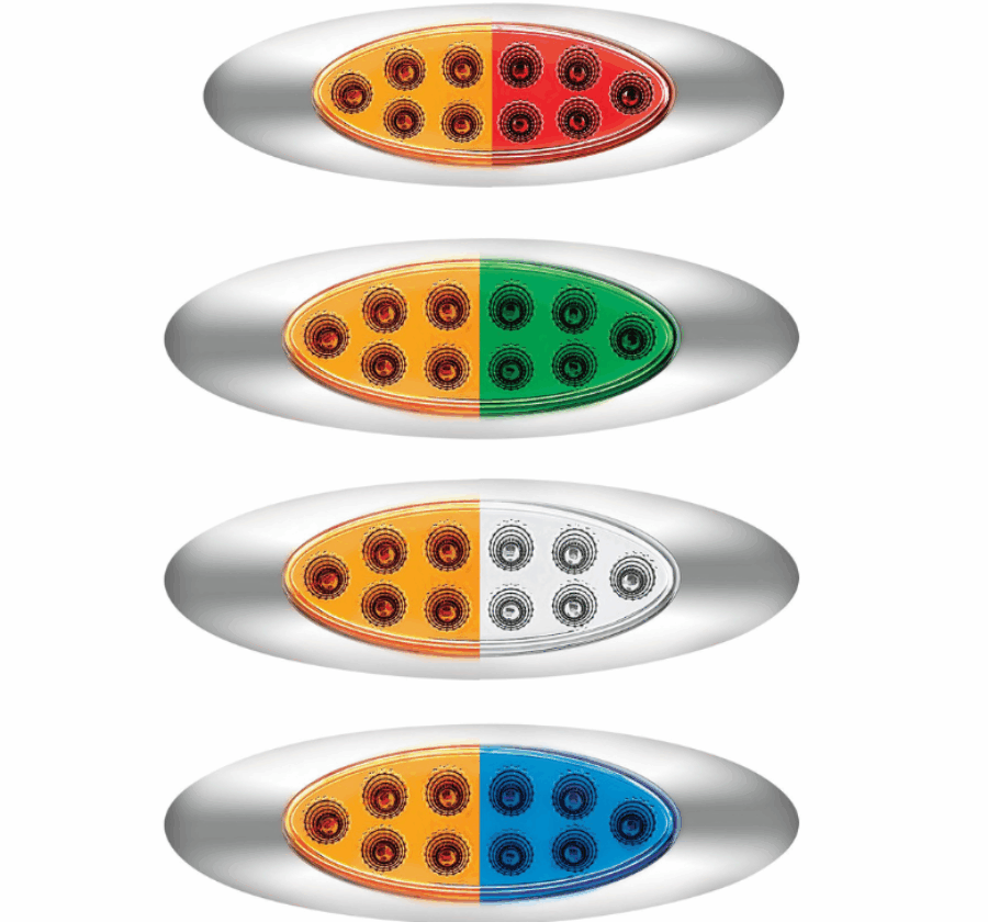 10 LED Oval Dual Color Light – Clear Lens & Chrome Bezel