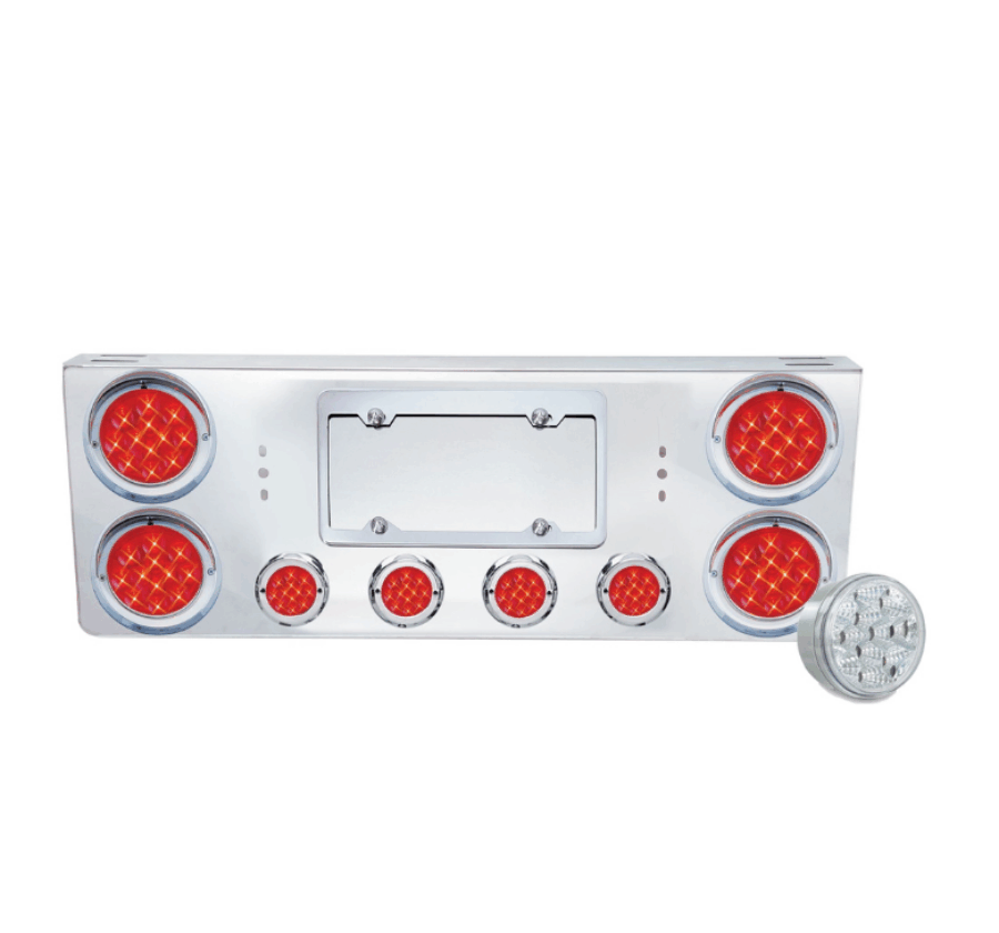 Rear Center Panel w/ 4×4″ & 4×2″ Clear Red Spyder LED Lights